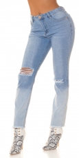 Mom Fit Jeans mit Vintage-Effekten im Ombre Style - blau