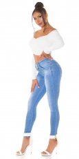 High Waist Skinny Jeans mit modischer Schleifen-Verzierung - blue washed