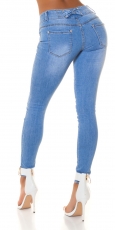 High Waist Skinny Jeans mit modischer Schleifen-Verzierung - blue washed