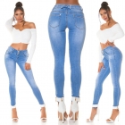 High Waist Skinny Jeans mit modischer Schleifen-Verzierung - blue washed