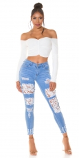 Preview: PushUp Röhrenjeans im sexy Vintage-Look mit Spitze - blue washed