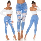Preview: PushUp Röhrenjeans im sexy Vintage-Look mit Spitze - blue washed
