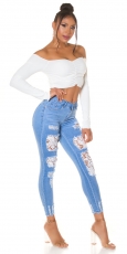 Preview: PushUp Röhrenjeans im sexy Vintage-Look mit Spitze - blue washed