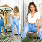 Preview: High Waist Stretch Jeans mit doppelten Bund - light blue