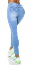 Sexy Skinny Jeans mit Schleifen-Verzierung in blue washed