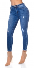 Sexy Skinny Stretch-Jeans mit Used-Effekten - blue washed