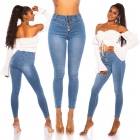 Preview: High Waist-Jeans mit aufgesezter Knopfleiste in blue washed