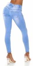 Sexy High Waist Skinny Jeans mit Schleifen-Verzierung in blue washed