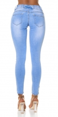 Preview: Sexy High Waist Skinny Jeans mit Schleifen-Verzierung in blue washed