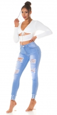 Preview: Sexy Stretch-Jeans im modischen destroyed Look - blue washed