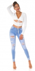 Preview: Sexy Stretch-Jeans im modischen destroyed Look - blue washed
