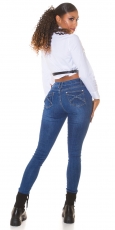 Sexy Skinny Jeans mit Schleifen-Verzierung in blue washed