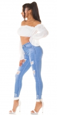 Preview: Destroyed Jeans im mit Spitzen-Einsätzen - blue washed