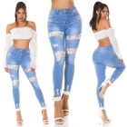 Preview: Destroyed Jeans im mit Spitzen-Einsätzen - blue washed