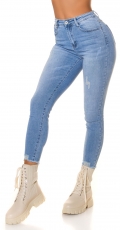 Sexy High Waist Used Damen Jeans Hose - blue washed