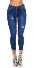 High Waist Skinny Jeans im Destroyed-Look - blue washed