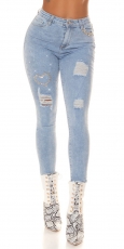 Sexy Skinny-Jeans im Used Look mit Strass Herz - light blue