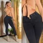 Preview: High Waist Jeans mit Knopfleiste und Schmucknieten - schwarz