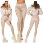 Preview: Sexy Lederlook-Hose im Cargo-Design - beige