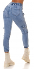 High Waist Jeans im Cargo-Design mit Pattentaschen - blue washed