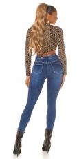 High Waist Stretch-Jeans im Used-Look - blue washed
