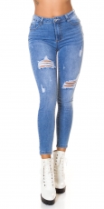 Sexy High Waist Used Jeans - blue washed