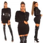 Preview: Tailliertes Rippstrick-Minikleid mit Schmuckknöpfen - schwarz