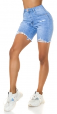 Modische Jeans-Shorts im Used-Look - blue washed