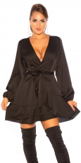Exklusives Satin-Kleid in Wickel-Optik - schwarz