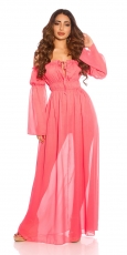 Exklusives Chiffon-Maxikleid mit Carmen-Ausschnitt - coral