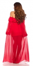 Preview: Exklusives Chiffon-Maxikleid mit Carmen-Ausschnitt - rot