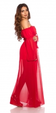 Preview: Exklusives Chiffon-Maxikleid mit Carmen-Ausschnitt - rot