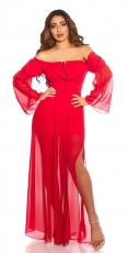 Exklusives Chiffon-Maxikleid mit Carmen-Ausschnitt - rot