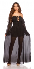 Exklusives Chiffon-Maxikleid mit Carmen-Ausschnitt - schwarz