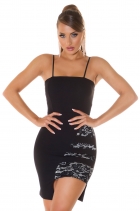 Asymmetrisch geschnittenes Minikleid mit Spitze in schwarz
