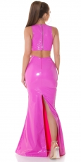 Preview: Maxirock im Latex-Look mit sexy Schlitz in pink