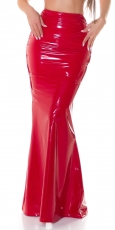 Maxirock im Latex-Look mit sexy Schlitz in rot