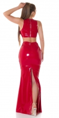 Preview: Maxirock im Latex-Look mit sexy Schlitz in rot