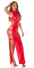 Sexy Party Wetlook Maxikleid mit heißen Cut Outs in rot