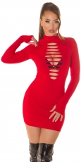 Rippstrick Minikleid mit sexy Cutouts - rot