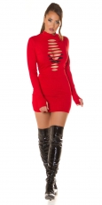 Preview: Rippstrick Minikleid mit sexy Cutouts - rot