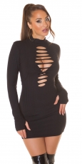 Rippstrick Minikleid mit sexy Cutouts - schwarz