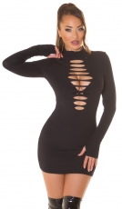 Preview: Rippstrick Minikleid mit sexy Cutouts - schwarz