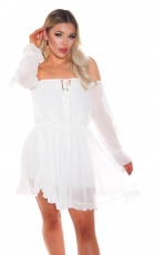 Süsses Babydoll-Minikleid aus zarten Chiffon - weiß