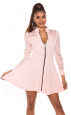 Tailliertes Spitzen-Minikleid mit Zipper - rosa