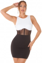 Ärmelloses Minikleid in sexy Mesh-Einsätzen - schwarz/weiß