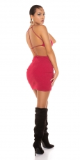 Preview: Tailliertes Stretch-Minikleid mit tiefen Rücken-Ausschnitt - bordeaux