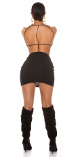 Preview: Tailliertes Stretch-Minikleid mit tiefen Rücken-Ausschnitt - schwarz