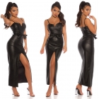 Preview: Elegantes Maxikleid im glänzenden Lederlook - schwarz