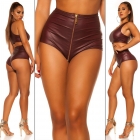 Preview: High Waist Hotpants im sexy Wetlook - bordeaux